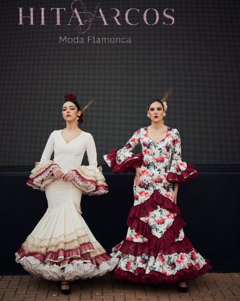 Conjunto vestidos flamenca color crudo y granate